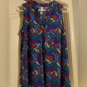 Dear Scarlett Vibrant Floral Sleeveless V neck Blouse Blue, Red, Yellow New Med